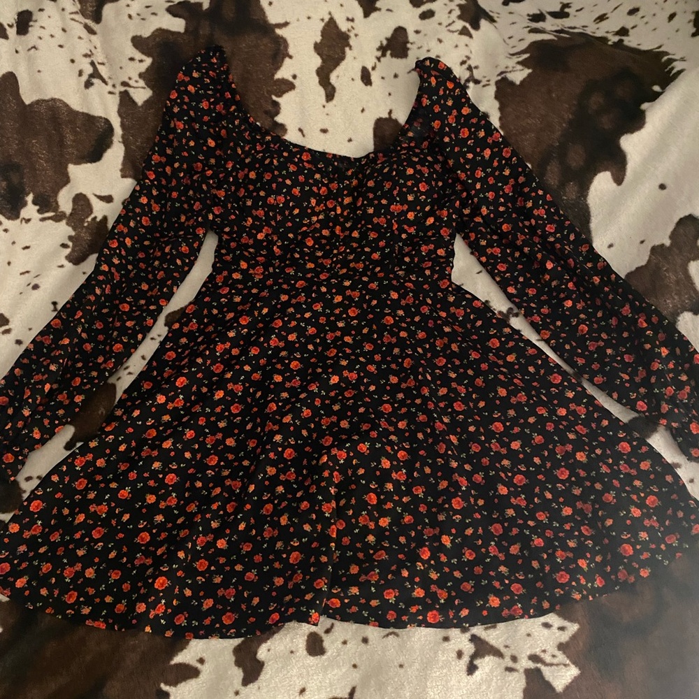 Floral Black and Red Kids Dress